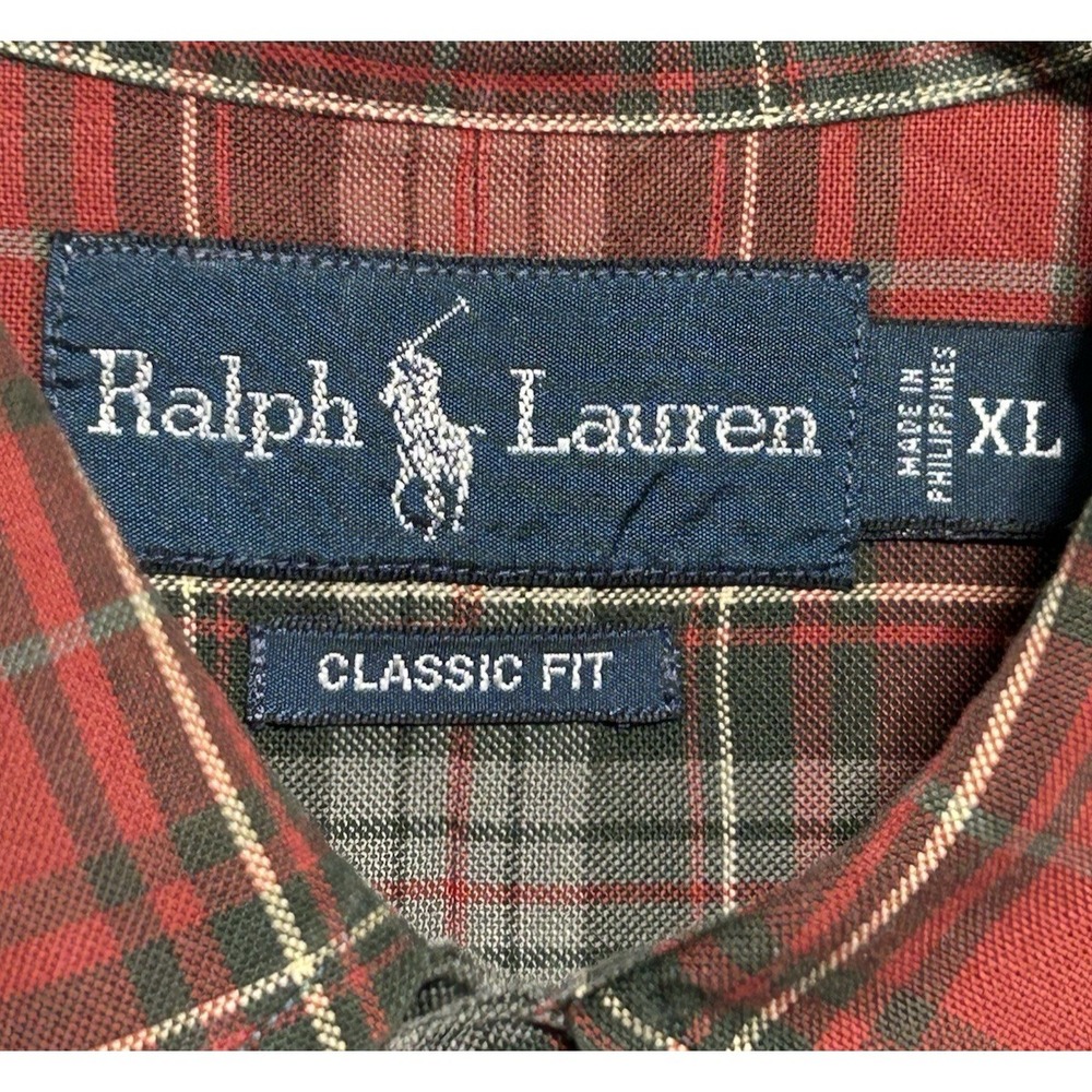 Ralph Lauren Mens Red & Green Tartan Plaid Button Down Shirt Classic Fit Size XL - Picture 6 of 9